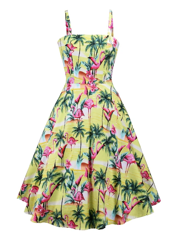 Final Sale 50s Tropical & Flamingo Print Cami Dress