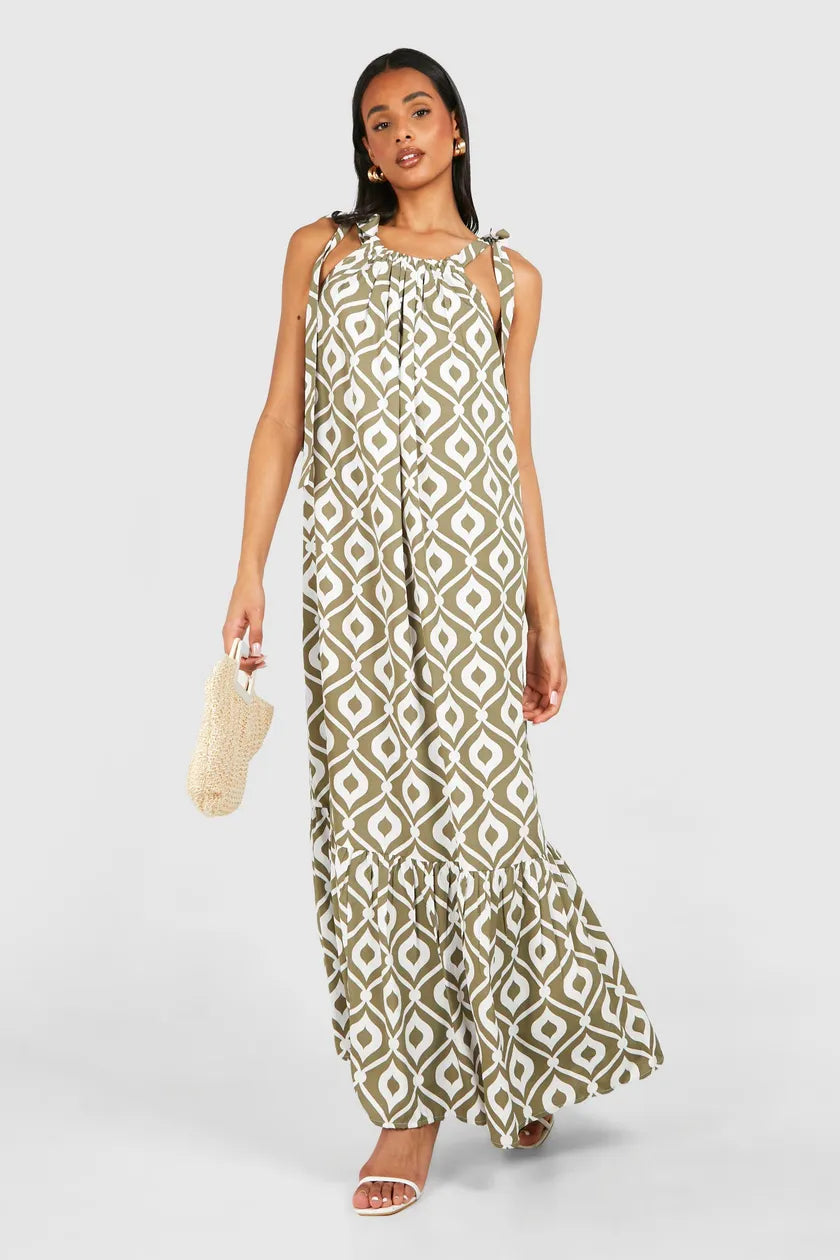 Early Access Khaki Tall Abstract Printed Maxi Dress