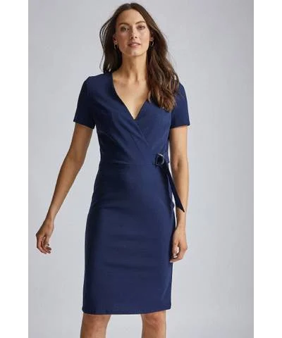 Value Deals D Ring Wrap Navy Bodycon Dress