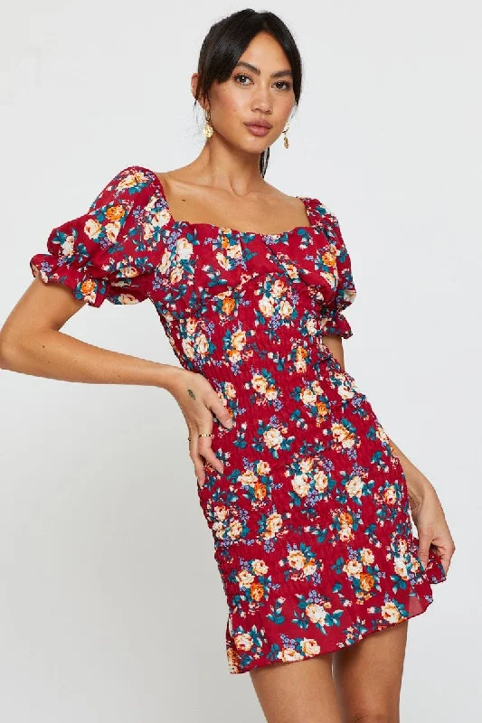Extra Savings Print Mini Dress Short Sleeve