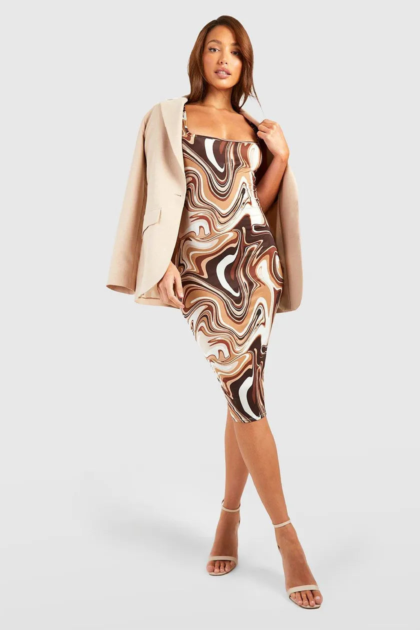 Final Clearance Tall Marble Print Slinky Midi Dress