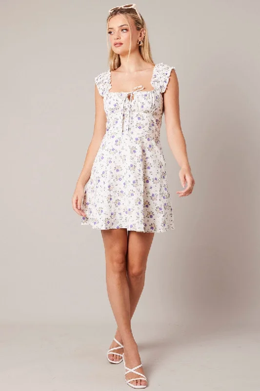 Get It Before It’s Gone Purple Floral Fit And Flare Dress Mini