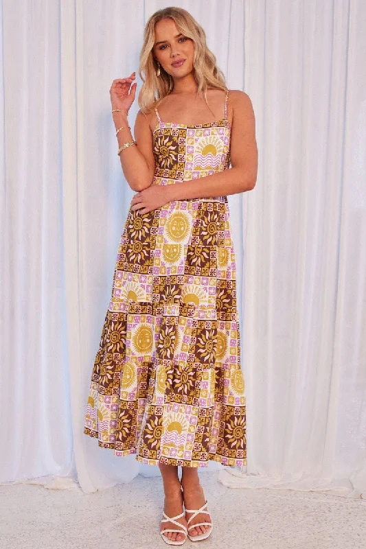 Online Specials Multi Abstract Midi Dress Tiered Strappy