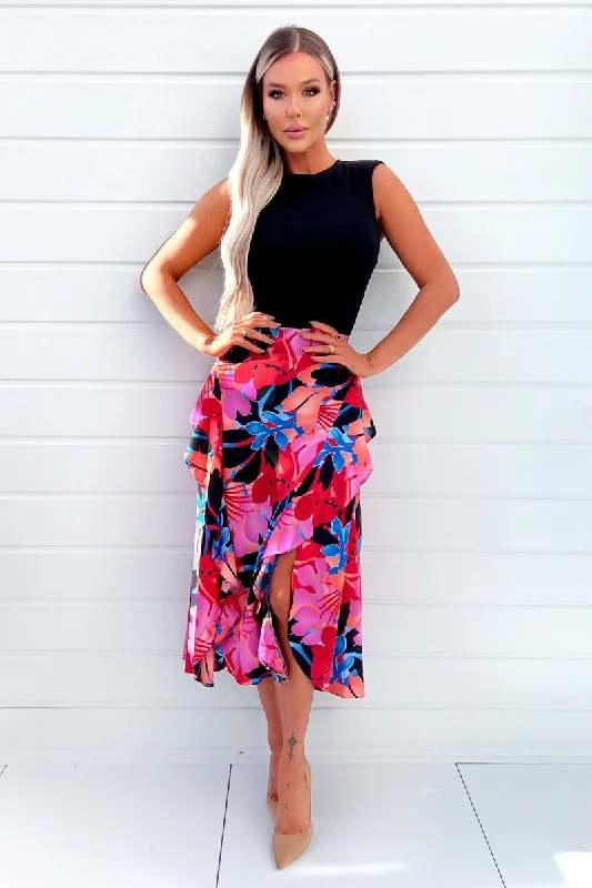 Buy More, Save More Multi Printed 2 In 1 Double Frill Split Midi Dress