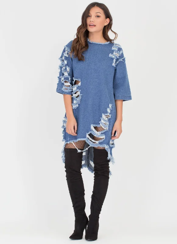 Bonus Savings Jean Chaser Distressed High-Low Dress