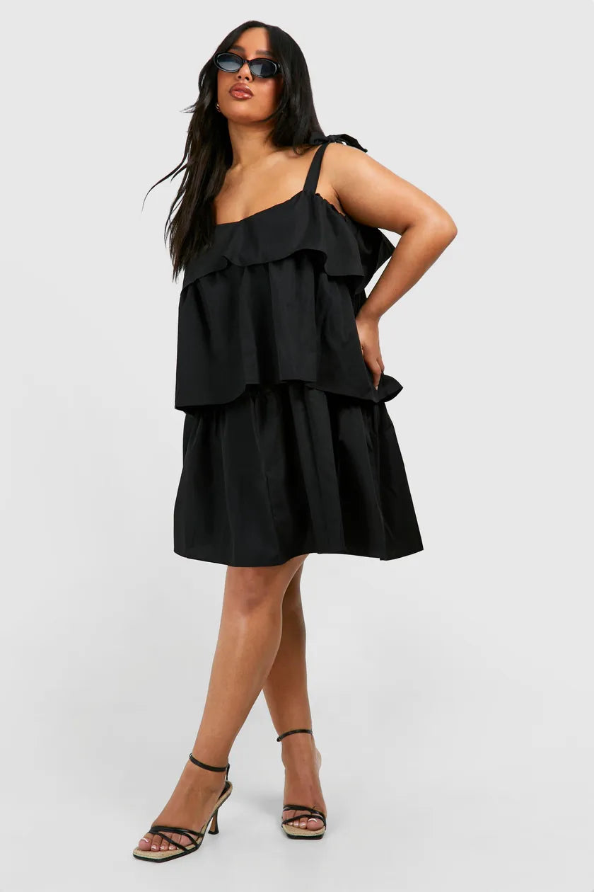 Discount Deals Plus Tiered Mini Dress Black