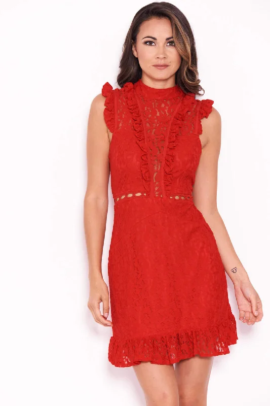Final Sale Red Lace Mini Frill Dress