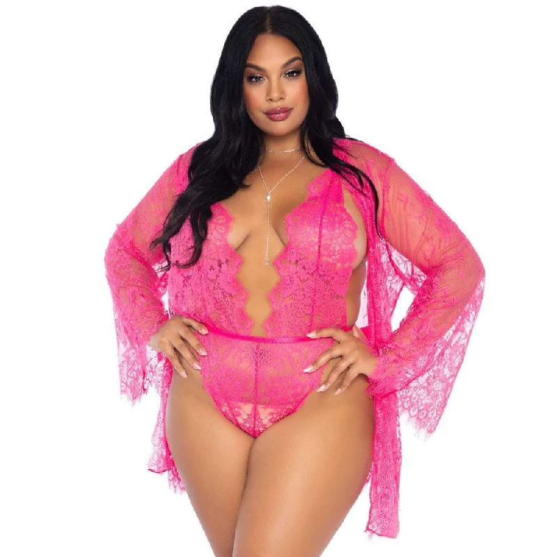 Instant Savings Leg Avenue Floral Lace Teddy And Robe Set