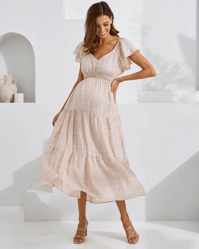 Midnight Madness Lila Baby Shower Maternity Dress in Nude Pink