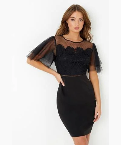 Extra Discounts Flutter Sleeve Dress Black
