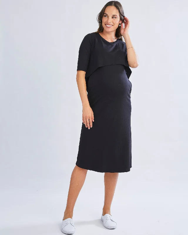 Unmissable Offer Donna Maternity &  Nursing Flip Dress In Black