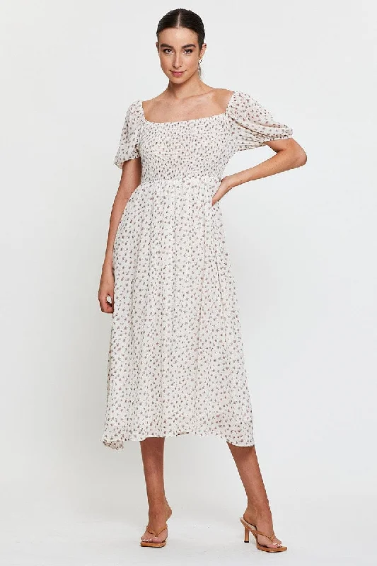 Today’s Deal Print Midi Dress Short Sleeve Round Neck