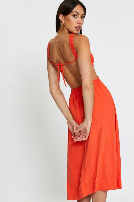 Today’s Deal Orange Midi Dress Sleeveless