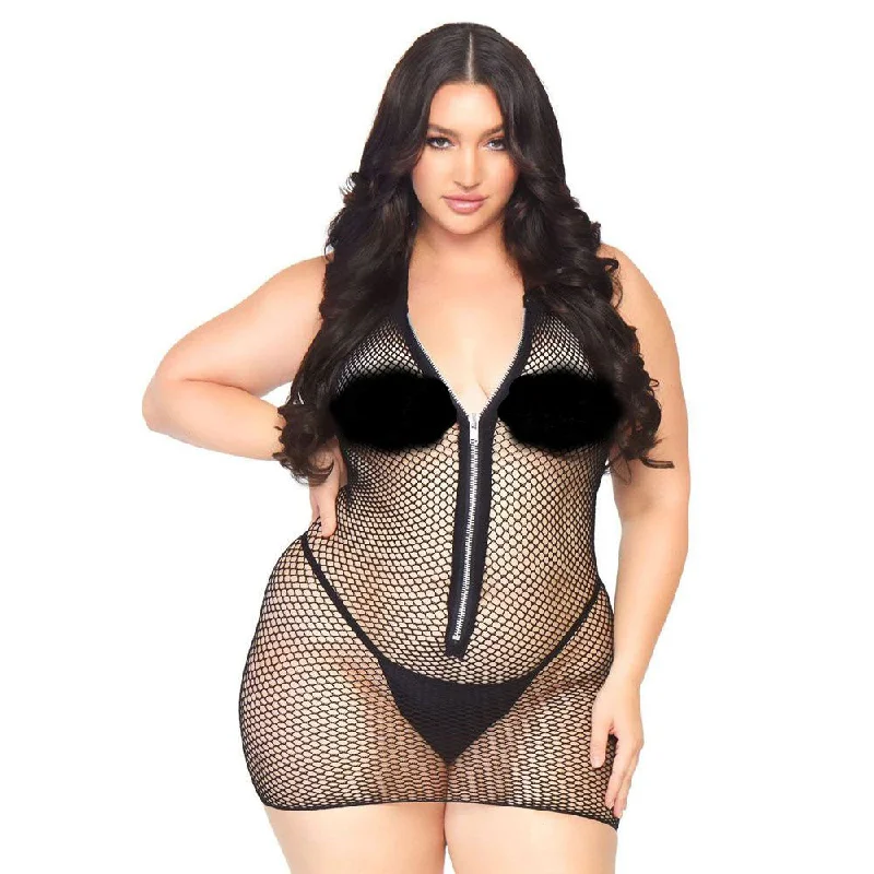 Closeout Sale Leg Avenue Fishnet Zip Up Dress Plus Size 14 To 18