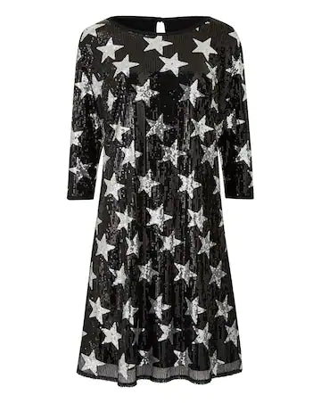 Mega Sale Black Star Sequin Tunic Dress