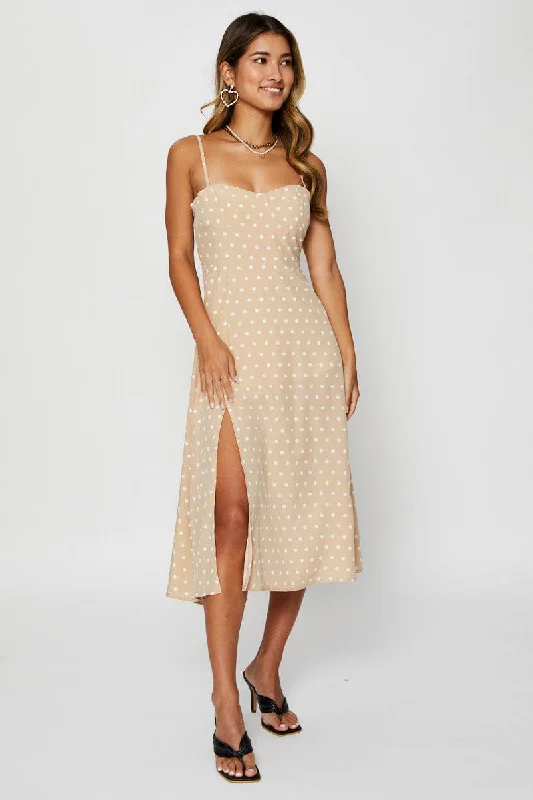 Daily Specials Polka Dot Midi Dress Sleeveless Sweetheart Neckline
