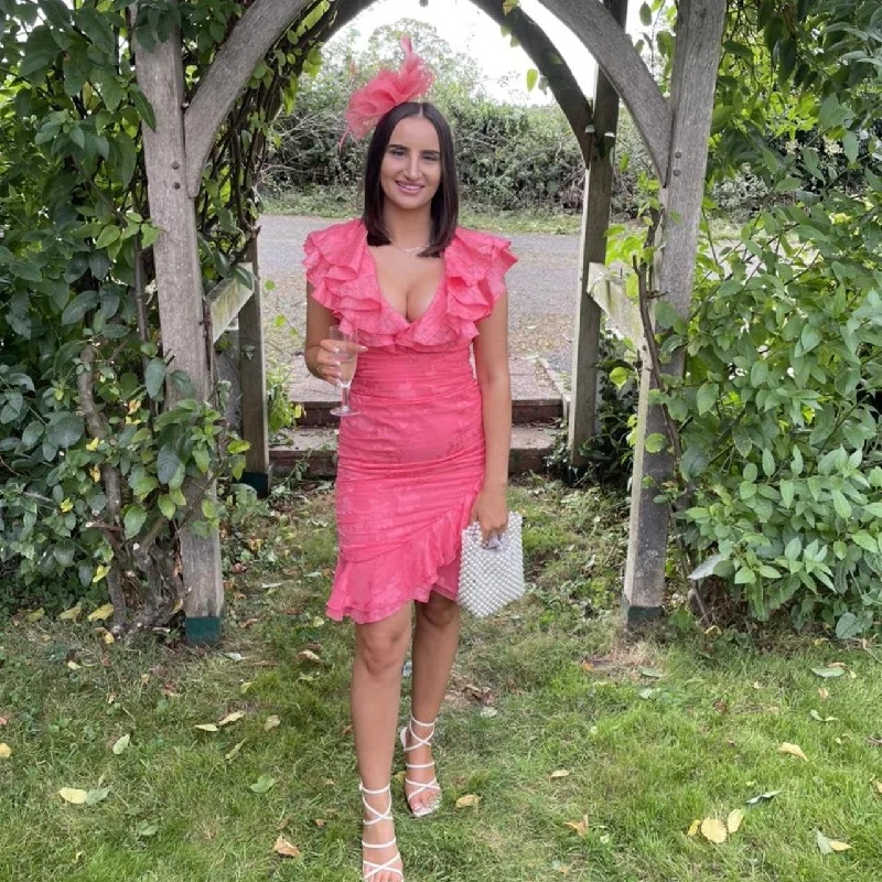 Special Promotion Coral Pink Ruffle Dress