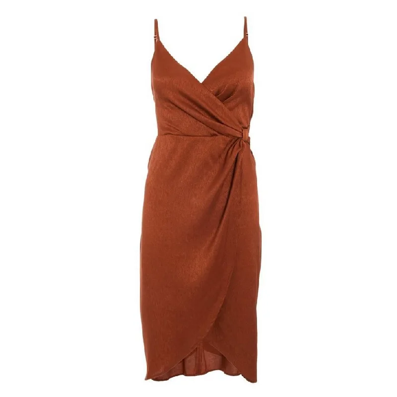Savings Galore Rust Satin Wrap Dress