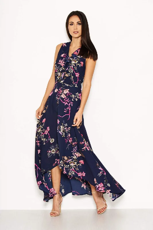 Bargain Blast Navy Floral Dip Hem Dress