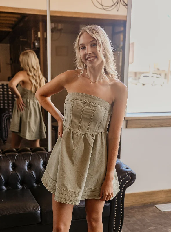 Amazing Deals SKYLAR WASHED OLIVE DENIM SHORT DRESS BY IVY & CO