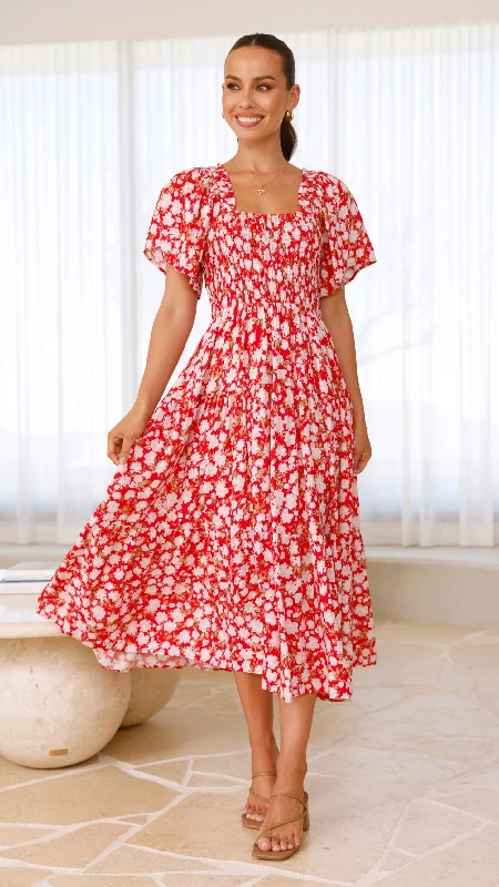 Overstock Sale Sammi Midi Dress - Red Floral