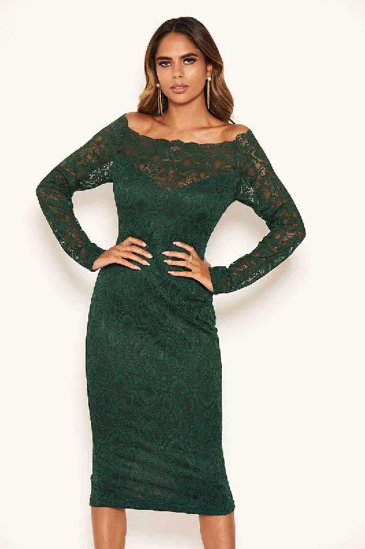 Today’s Deal Off Shoulder Lace Dress Green