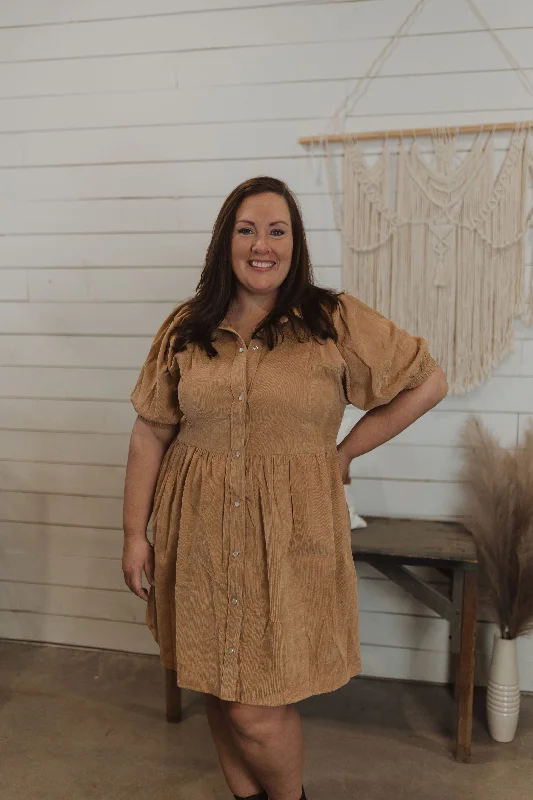 Act Fast SHYLOH CURVY CORDUROY BUTTON DOWN DRESS