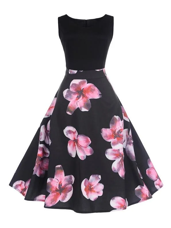 Overstock 50s Floral Print Zip Back Dress
