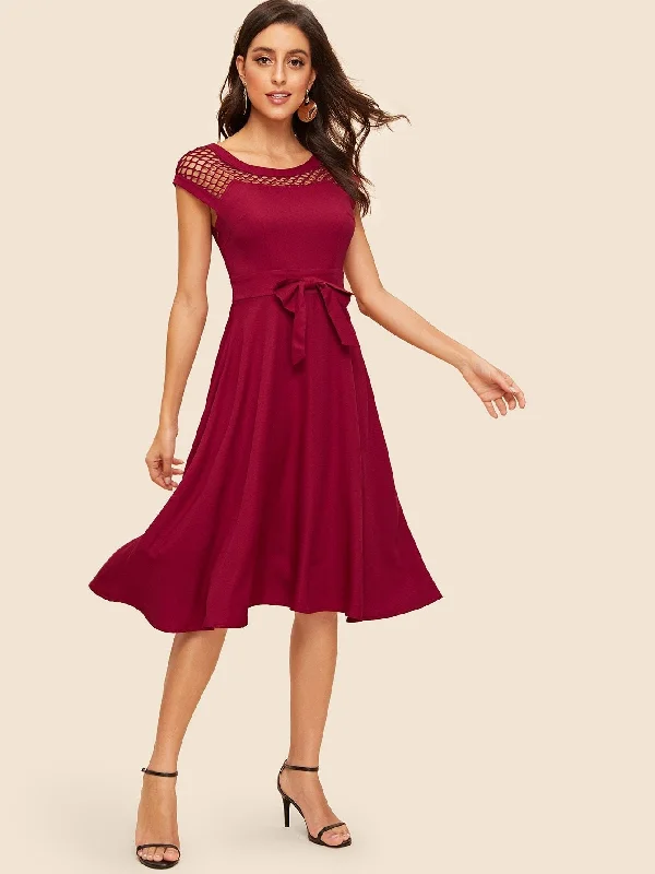 Take Advantage 70s Bow Front Cutout Yoke Dress