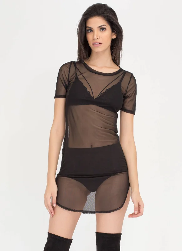 Don't Wait Sheer Of Yourself Mesh Round Hem Dress