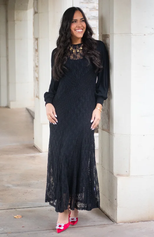 Warehouse Sale My Heart Is Set Black Lace Maxi Dress