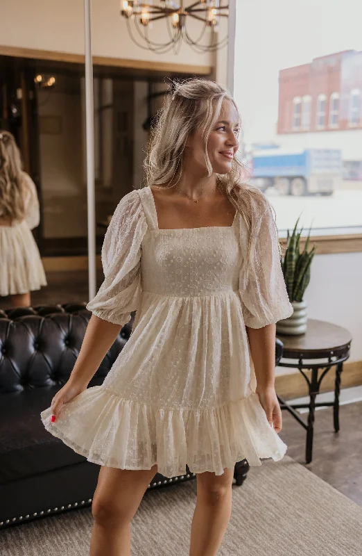 Discount Deals JOCELYN CREAM SHORT DRESS WITH ROSE GOLD TINCEL BY IVY & CO