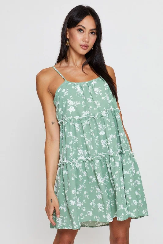 Anniversary Sale Print Fit And Flare Dress Sleeveless Tie Shoulder