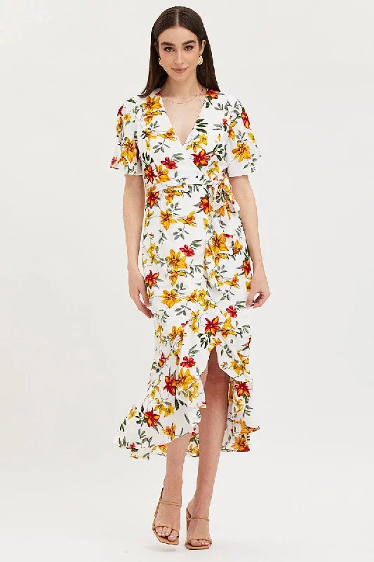 Anniversary Sale Print Dress Short Sleeve Maxi