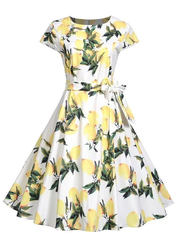 Price Rollback 50s Lemon Print Belted Dress