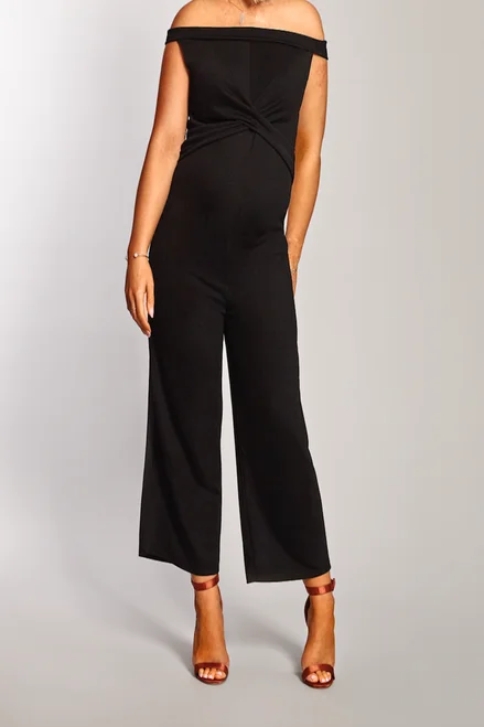 Shop and Save Black Bardot Maternity Twist Front Culotte Jumpsuit