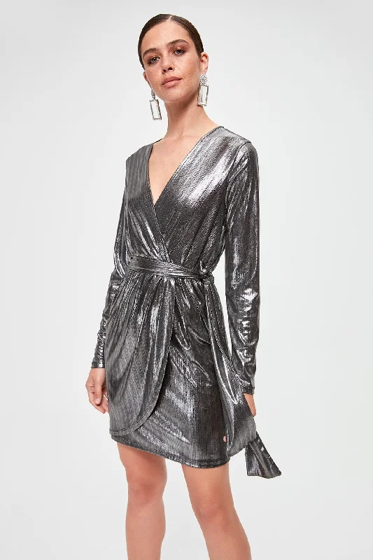 Limited Time Offer Mettalic Wrap Dress
