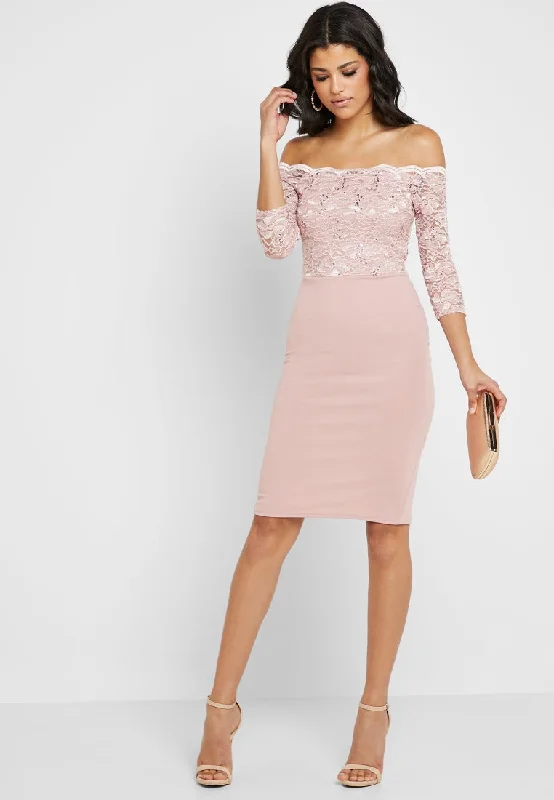 Reduced Prices Scallop Bardot Lace Bodycon Dress