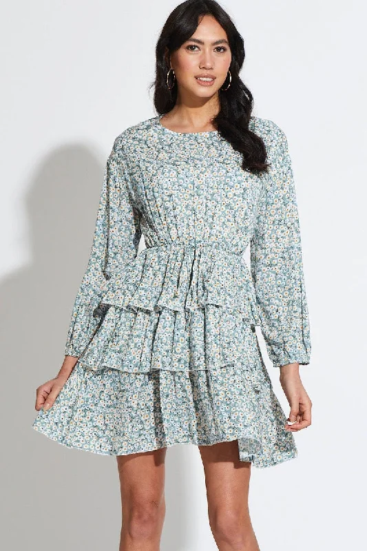 Special Savings Print Mini Dress Long Sleeve