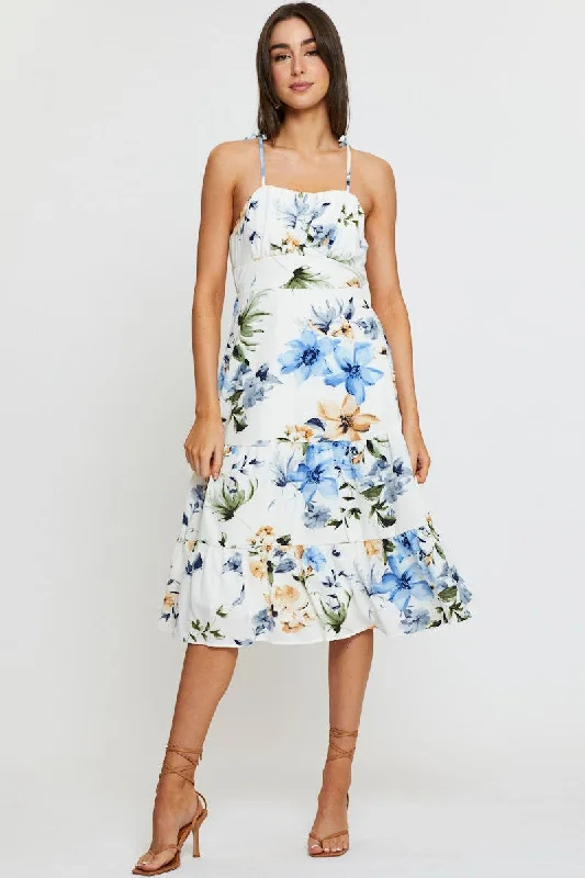 Big Savings Print A Line Dress Midi