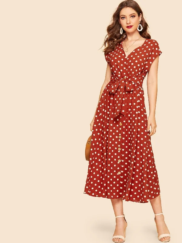Deal of the Week  70s Self Tie Polka-dot Midi Dress