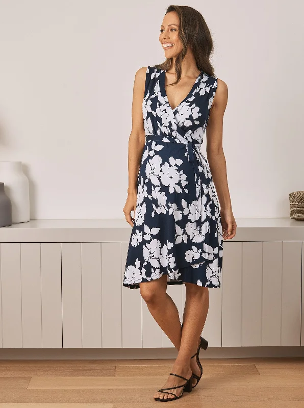 Price Drop Maternity Wrap Dress in Navy & White Flowers