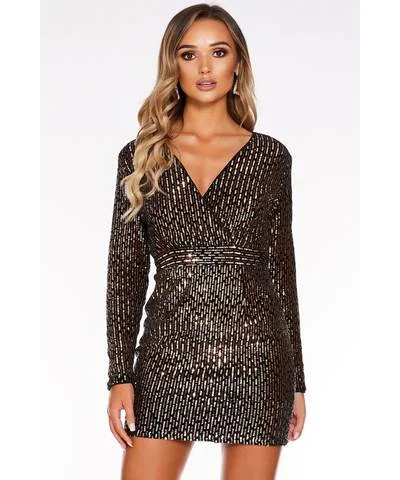 Closeout Sam Faiers Sequin Wrap Front Long Sleeve Bodycon Dress