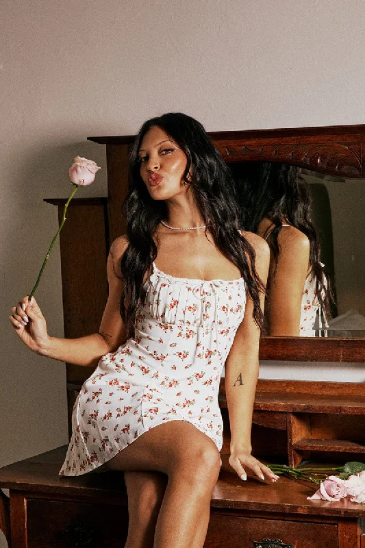 Limited Edition White Ditsy Mini Dress Strappy