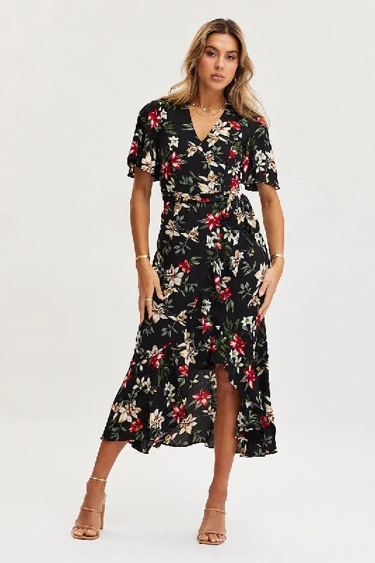 Great Bargains Print Dress Short Sleeve Maxi