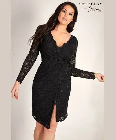 Instant Discount Black Sequin Wrap Dress
