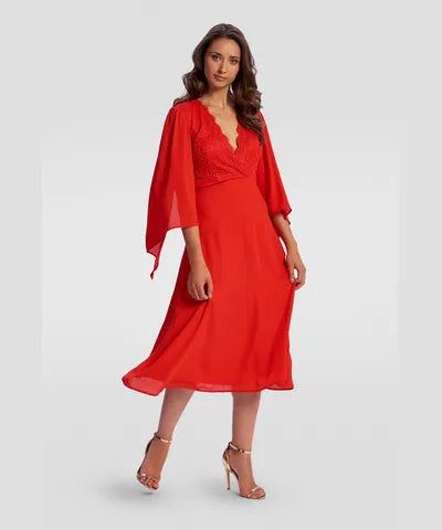 Value Deals Red Wide Sleeve Midi Dress