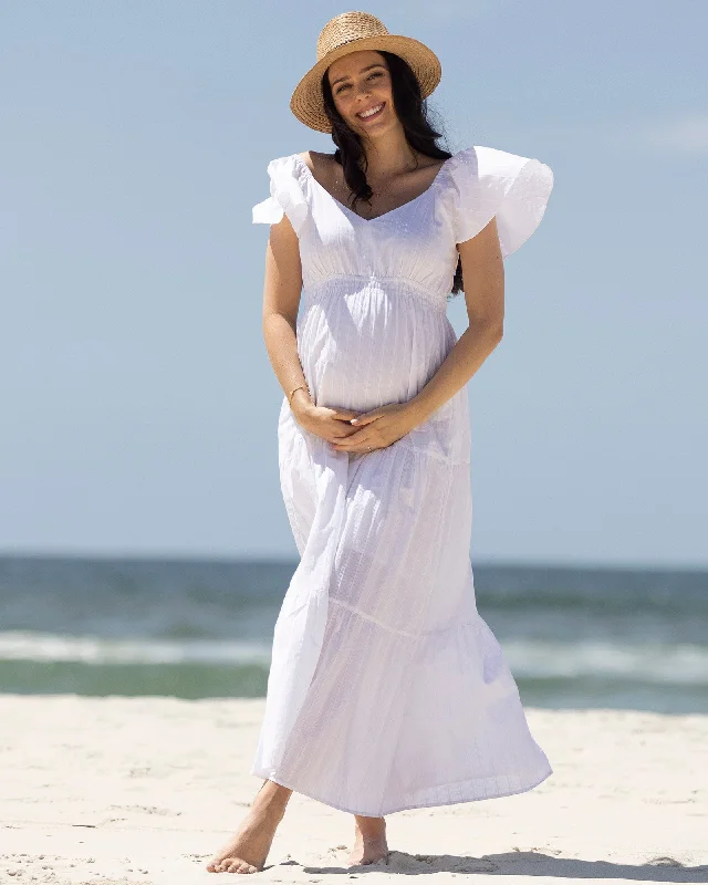 Weekend Deal Serena Baby Shower Maternity Sundress in White