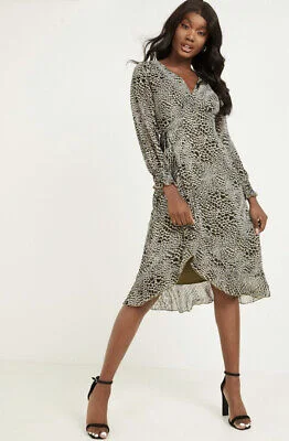 Sale Event Khaki Animal Print Wrap Dress