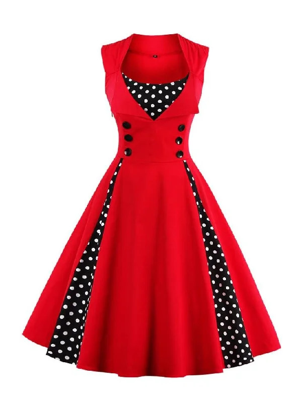 Can't Miss Double-breasted Contrast Polka Dot Flare Dress